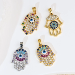 Pendenti mano di Fatima con zirconi colorati e malocchio in placcatura oro e argento