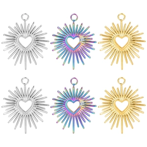 Heart Sunburst Pendant Stainless Steel Hollow Sun Radiance Charm For DIY Jewelry Making Niche Minimalist Style Women