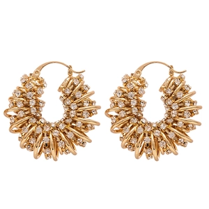 Boucles d'oreilles créoles dorées en U avec strass brillants et design géométrique