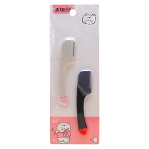 Set of two heart-designed eyebrow razors in cream and black with blister card packaging