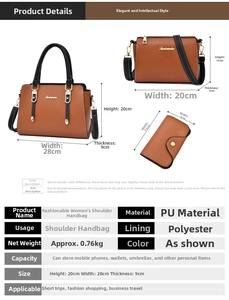Detailed size chart for the three-piece handbag set made of textured PU leather material