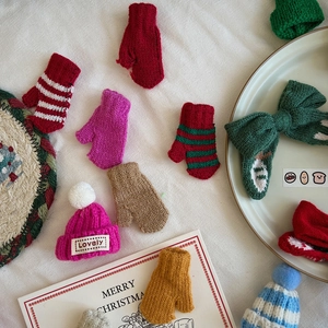 Miniature knit Christmas hats and mittens for DIY crafts and festive holiday decorations