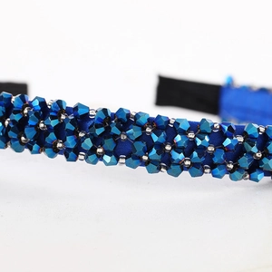 Deep blue multi-layer headband with iridescent crystal beads for an elegant fashion style