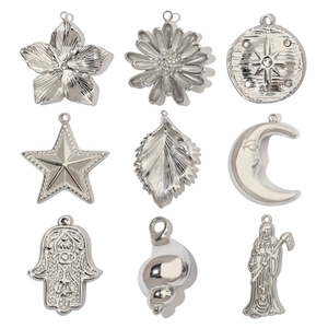 DIY Charms Pendants Stainless Steel Moon Star Leaf Shell Hamsa Hand Evil Eye Vintage Jewelry Making Accessories