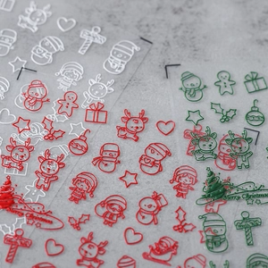 Christmas nail art stickers with reindeer and snowman designs on a matte finish background