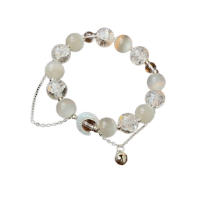 Moon and bell charm beaded bracelet with crystals for women in minimalist style