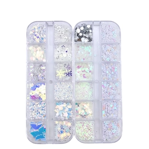 Multi-compartment storage box with colorful butterfly sequins and pearls for nail art