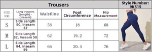 Guide des tailles pour legging de yoga sans couture avec mesures en CM pour S M L