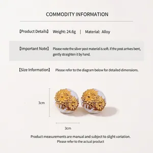 Close-up of vintage flower earrings showing size 3cm by 3cm and alloy texture