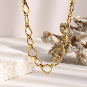 18K gold plated stainless steel irregular chain necklace with geometric link design