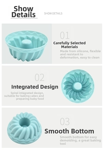 Detail of light blue silicone muffin mold showing flexible spiral design and easy release