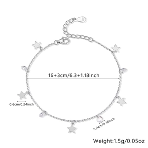Detailed view of S925 silver star bracelet with round cubic zirconia and lobster clasp
