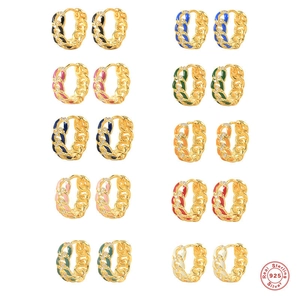 925 Sterling Silver Chain Hoop Earrings For Women Gold Plated Enamel Drip Oil Zirconia Huggie Earrings Fashion Jewelry Gift