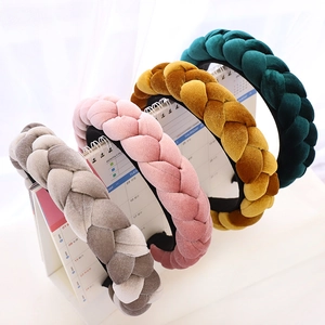 Braided velvet headbands in retro colors including beige, rose, yellow and green