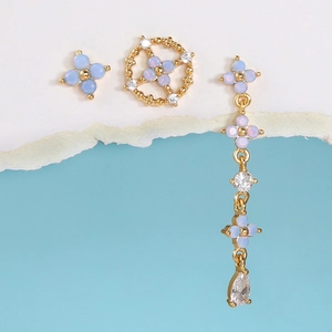 Floral Earrings Light Blue Synthetic Opal Zircon Brass With 925 Sterling Silver Earring Post Elegant Flower Tassel Jewelry