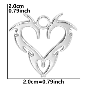 Detailed view of silver heart pendant with 2.0cm size measurement in polished steel
