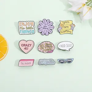 Inspirational Quote Enamel Pins Alloy Brooch Badges Floral Heart Shape Denim Jacket Backpack Accessories For Unisex Style