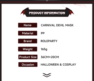 Detailed specifications of the white devil horn half face mask for cosplay and parties