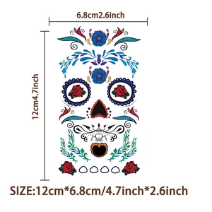 Waterproof Halloween Day of the Dead face tattoo stickers with floral skull designs