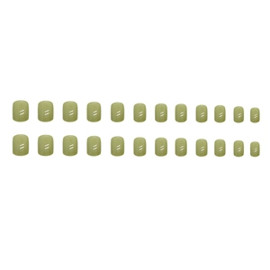 Short square matcha green glossy press-on nails set with 24 pieces of solid color finish