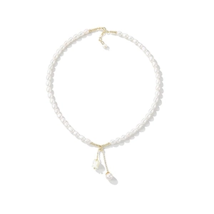 Elegant freshwater pearl necklace featuring a white rose floral pendant with gold accents