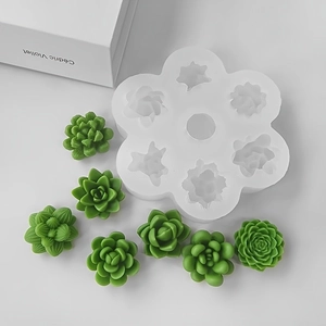 6-cavity silicone succulent mold for handmade candles, plaster crafts and baking