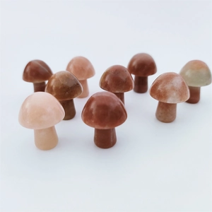 Set of 9 mini 2cm natural stone mushroom ornaments in brown and beige agate colors