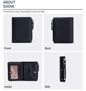 Vista detallada del interior de la cartera de cuero negro con ranuras para tarjetas y DNI