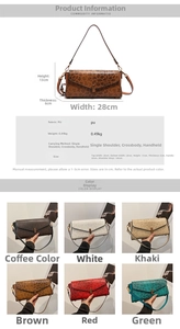 Tabella taglie e opzioni colore per borsa baguette vintage con stampa animalier