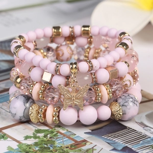 Boho Mehrlagiges Perlenarmband Legierung Schmetterling Anhänger Künstlicher Kristall Harzperlen Vintage Ethnisch Für Damen