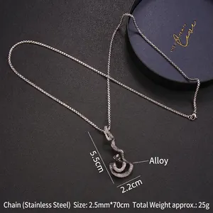 Collier avec pendentif serpent en argent antique et chaîne en acier inoxydable durable