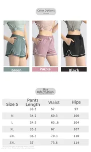 Size chart for women fitness shorts with high waist and double layer anti-exposure design