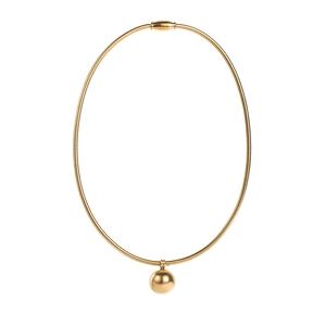 Gold-plated stainless steel snake chain necklace with high-polish round bead pendant