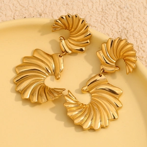 Vue détaillée des boucles d'oreilles ailes dorées montrant la texture fine de coquillage