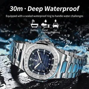 Poedagar Luxury Men's Quartz Watch Luminous Waterproof Stainless Steel Strap Square Case Calendar Rhinestone Business Wristwatch