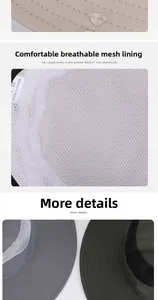 Detail of breathable mesh lining and water-repellent fabric on outdoor sun hat