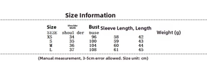 Detailed size chart for long sleeve vintage shirt featuring length and chest measurements