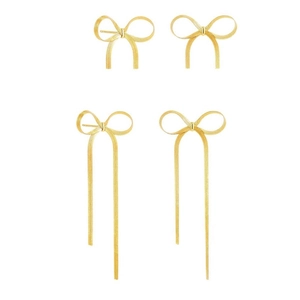 18K gold butterfly bow stud earrings with elegant long tassel snake chain ribbons