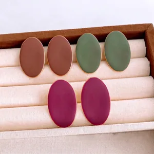 Oval Stud Earrings With 925 Sterling Silver Earring Post Matte Oil Drip Vintage Minimalist Jewelry For Women
