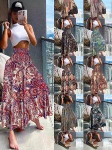 Lange Damesrok Hoge Taille Gesmokt Paisley Print Bohemien Vloeiend Zomer Strand Vakantie Lange Rokken