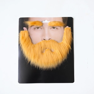 Ginger synthetic fiber facial hair set with eyebrows and long beard for costume