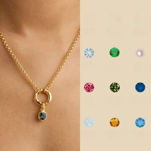 Birthstone Pendant Necklace Copper Gold Plated Oval Zircon Months Gemstone Jewelry Fashion Retro Gift For Women Girls