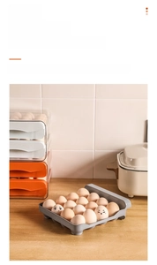 Double layer drawer storage box for 32 eggs with transparent plastic frame and colored panels
