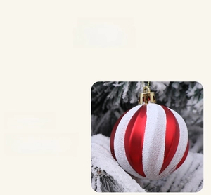 Detailed view of red and white striped 6cm matte Christmas ball ornament on pine branch