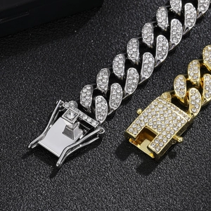 Luxury 14mm silver and gold plated hip hop Cuban link chains with sparkling diamonds