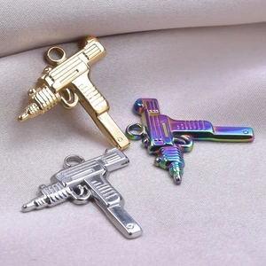 Uzi gun shape metal pendants in gold silver and rainbow colors for DIY jewelry necklaces