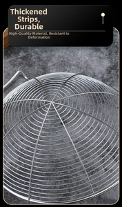 Detail of thickened stainless steel wire mesh with dense radial pattern on food strainer