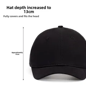 Détail de la calotte de 13 cm sur une casquette de baseball en sergé de coton noir