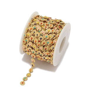 Gold vacuum plated stainless steel DIY chain roll with colorful enamel sun disc charms