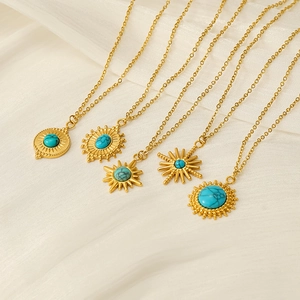 18K gold plated stainless steel necklaces with turquoise star pendants in French vintage style